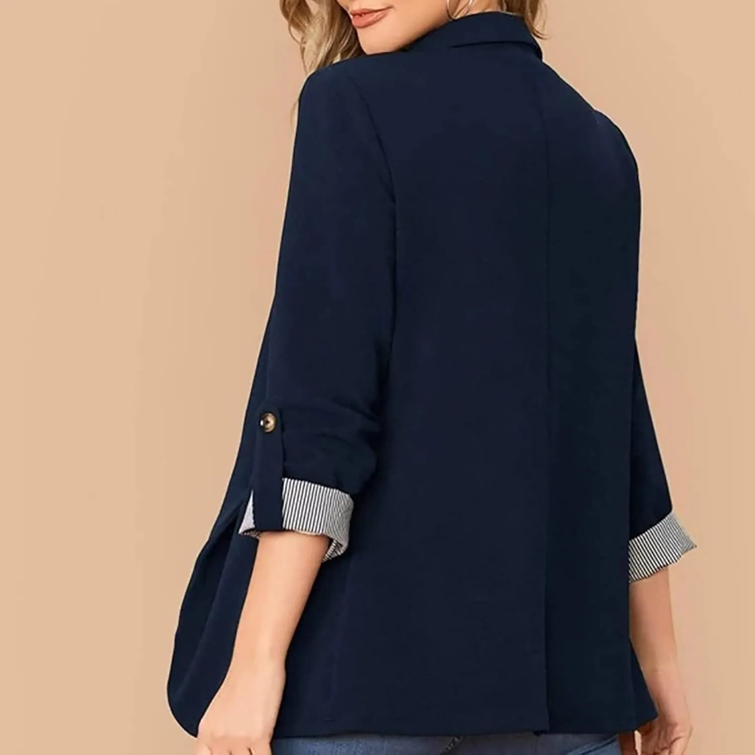 Womens Work Casual Roll up Sleeves Blazer Open Front Cardigan Business Office Suit Jackets Dressy Jackets Blazer