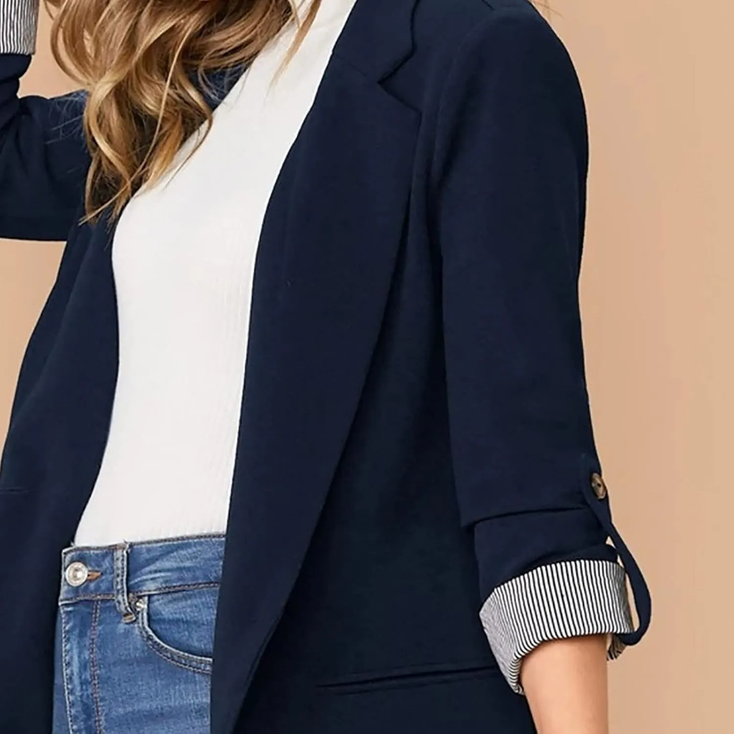Womens Work Casual Roll up Sleeves Blazer Open Front Cardigan Business Office Suit Jackets Dressy Jackets Blazer