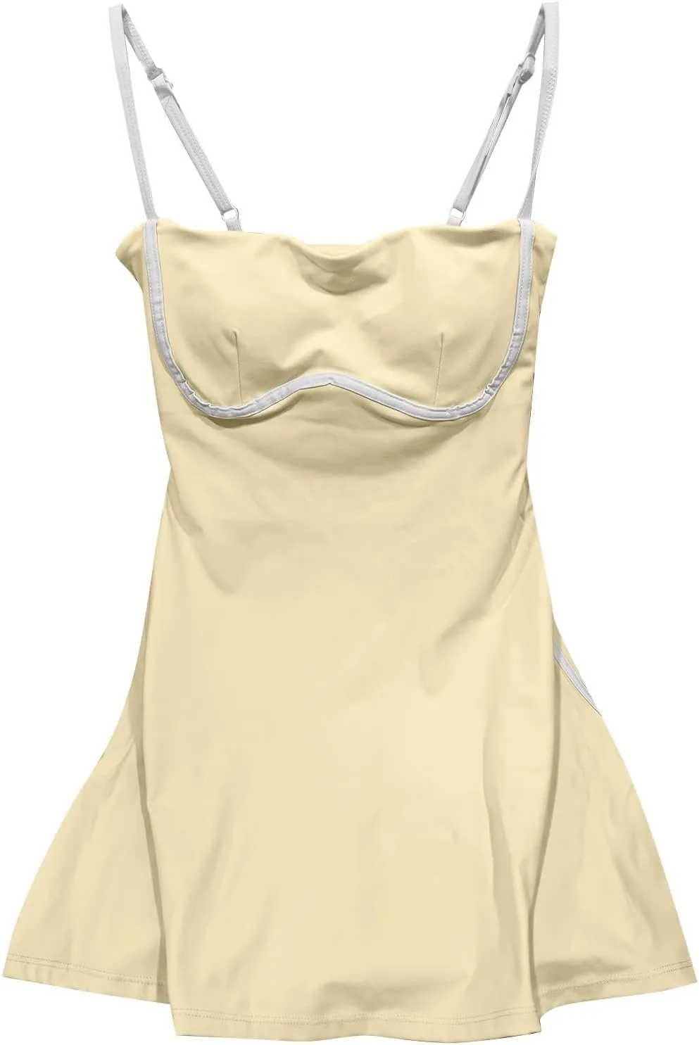 Womens Workout Tennis Dress with Built in Shorts Sleeveless Square Neck Suspender Exercise Yoga Dress