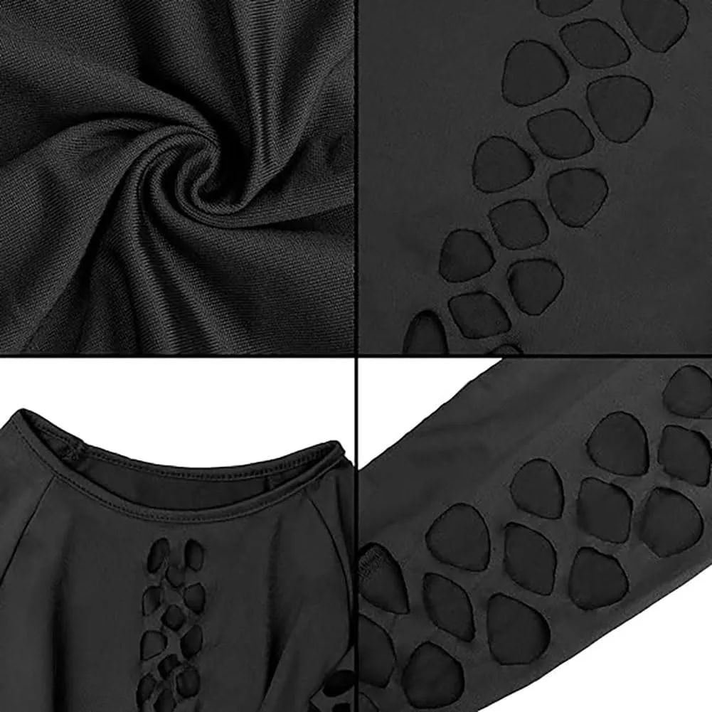 XGOPTS Women Sexy Mesh Nightclub Dress Hollow Out Club Mini Dress Ruched Bodycon Dress Fishnet Long Sleeve Party Dress
